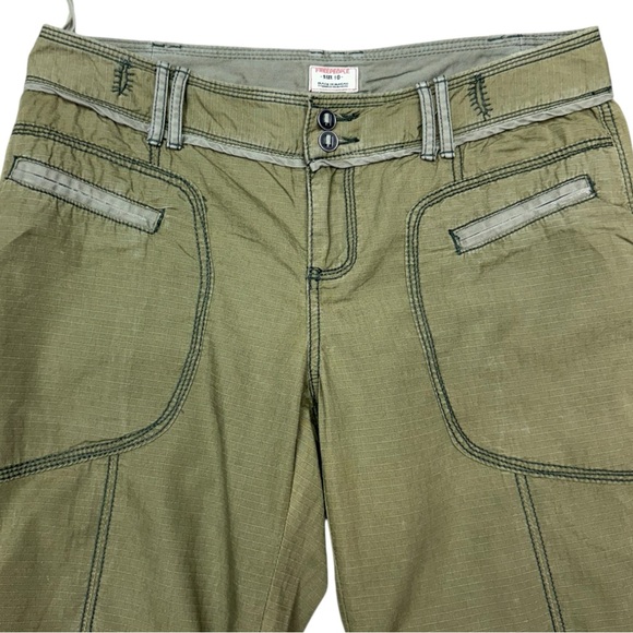 Free People Olive Green Y2K Low Rise Cargo Bermuda Shorts Size 10 - Picture 4 of 15